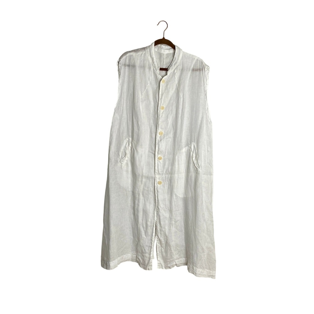 Vintage 90s CP Shades White Linen Long Duster Vest Dress Size Large Made in USA